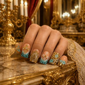 Ongles à presser 3D de luxe, en acrylique, couvrance totale, design carré, ensemble de manucure tendance pour doigts - Product Image 3