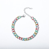Bracelet jonc tendance en acier inoxydable plaqué or 18 carats avec chaîne cubaine, motif goutte d'huile émaillée colorée et minimaliste, empilable pour femme