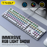Clavier mécanique T-WOLF 104 touches, électroplaqué, style punk, éclairage mixte, USB Type-C, clavier de jeu filaire avec axe bleu