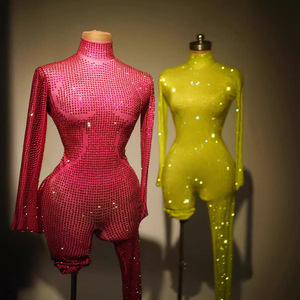 Costumes populaires discothèque Bar mince <span class=keywords><strong>combinaison</strong></span> chanteur modèle passerelle Banquet robe de soirée robe de bal strass maille <span class=keywords><strong>combinaison</strong></span> - Product Image 2