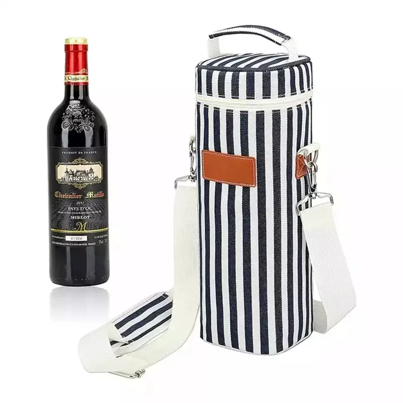 Yalıtımlı yastıklı termal şarap taşıyıcı çanta tek şişe bez şarap çantası