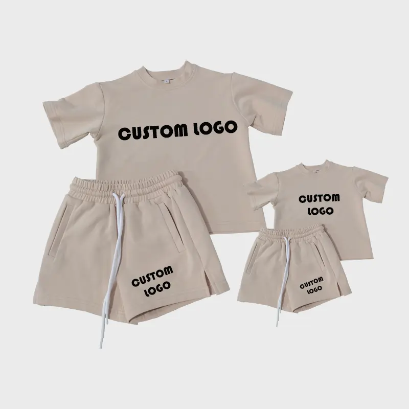 Famille correspondant surdimensionné survêtement ensembles Boxy Fit t-shirt Coton Shorts décontracté Streetwear ensemble court deux pièces maman et moi été