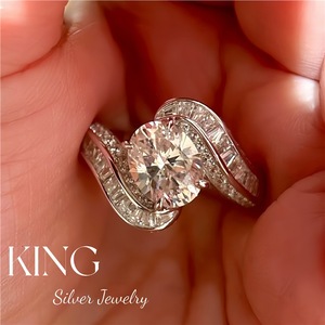 Anillo de Boda Ovalado con Forma de Huevo de Paloma de Plata de Ley S925, Anillo de Moda para Mujer, Joyería King Silver - Product Image 1
