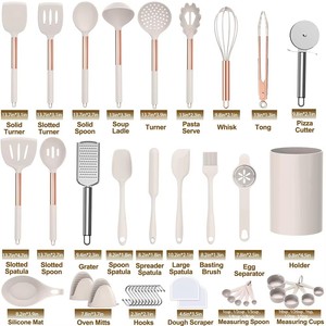 Wholesale Rose Gold Handle <b>Silicone</b> Kitchen Utensil Set Cookware Safe Cooking Baking <b>Tools</b> with Storage Bucket - Product Image 4