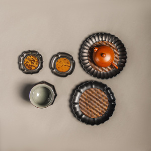 Support de théière doublé de bambou, sous-verre pour service à thé en argile violette, design fleur de lotus, accessoires de cérémonie du thé, plateau de préparation à sec - Product Image 1