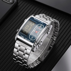 Montre à quartz pour homme, bracelet en acier inoxydable doré, affichage numérique et analogique, résistance à l'eau 30M, montre-bracelet pour homme - Product Image 6