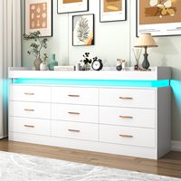 Commode de chambre moderne noire/blanche à 10 tiroirs avec station de charge, lumières LED et rangement – Approvisionnement direct usine