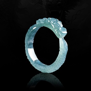 Anillo de Piedra de Jadeíta Natural de Alta Gama, Grado A, Estilo Étnico Dragón y Fénix Azules, Personalizado para Hombre y Mujer - Product Image 6