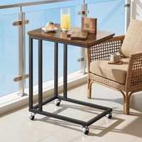 Table d'appoint moderne de luxe en métal et bois en forme de C avec roulettes réglables, meuble mobile et écologique pour salon et chambre à coucher
