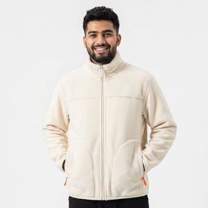 Coupe-vent en toile pour homme à manches longues, couleur unie, avec doublure en coton, col montant, logo frontal, capuche amovible et fermeture éclair apparente - Product Image 1