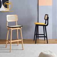 Tabouret de bar en bois de haute qualité, mobilier en rotin massif, chaise de restaurant à dossier haut