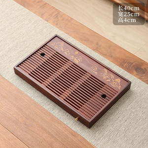 Bandeja de té de bambú y madera, tipo almacenamiento y drenaje, mesa de té pequeña para oficina, bandeja para preparación en seco, bandeja de bambú con drenaje, té - Product Image 6