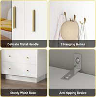 Armoire avec miroir et éclairage LED, tiroirs et tringle de suspension, conception anti-basculement, meuble de rangement en bois