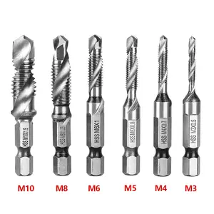 6 pezzi M3-M10 punte per trapano a vite rubinetti Hss Set di sbavature per svasatore punta combinata metrica acciaio ad alta velocità 1/4 IN esagonale a cambio rapido