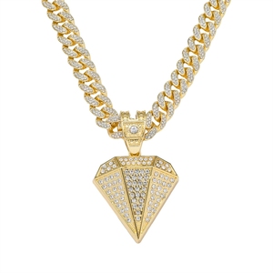Colar com Pingente de Diamante Iced Out Bling, Corrente Cubana de Liga de Cristal 13mm, Joia HipHop Bling para Homens e Mulheres - Product Image 5