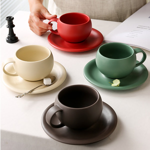 Juego de tazas y bandejas de café de cerámica <span class=keywords><strong>mate</strong></span> de 300ml, <span class=keywords><strong>taza</strong></span> de café expreso de cerámica para restaurante, <span class=keywords><strong>taza</strong></span> de leche para desayuno con asa, <span class=keywords><strong>taza</strong></span> de capuchino - Product Image 3