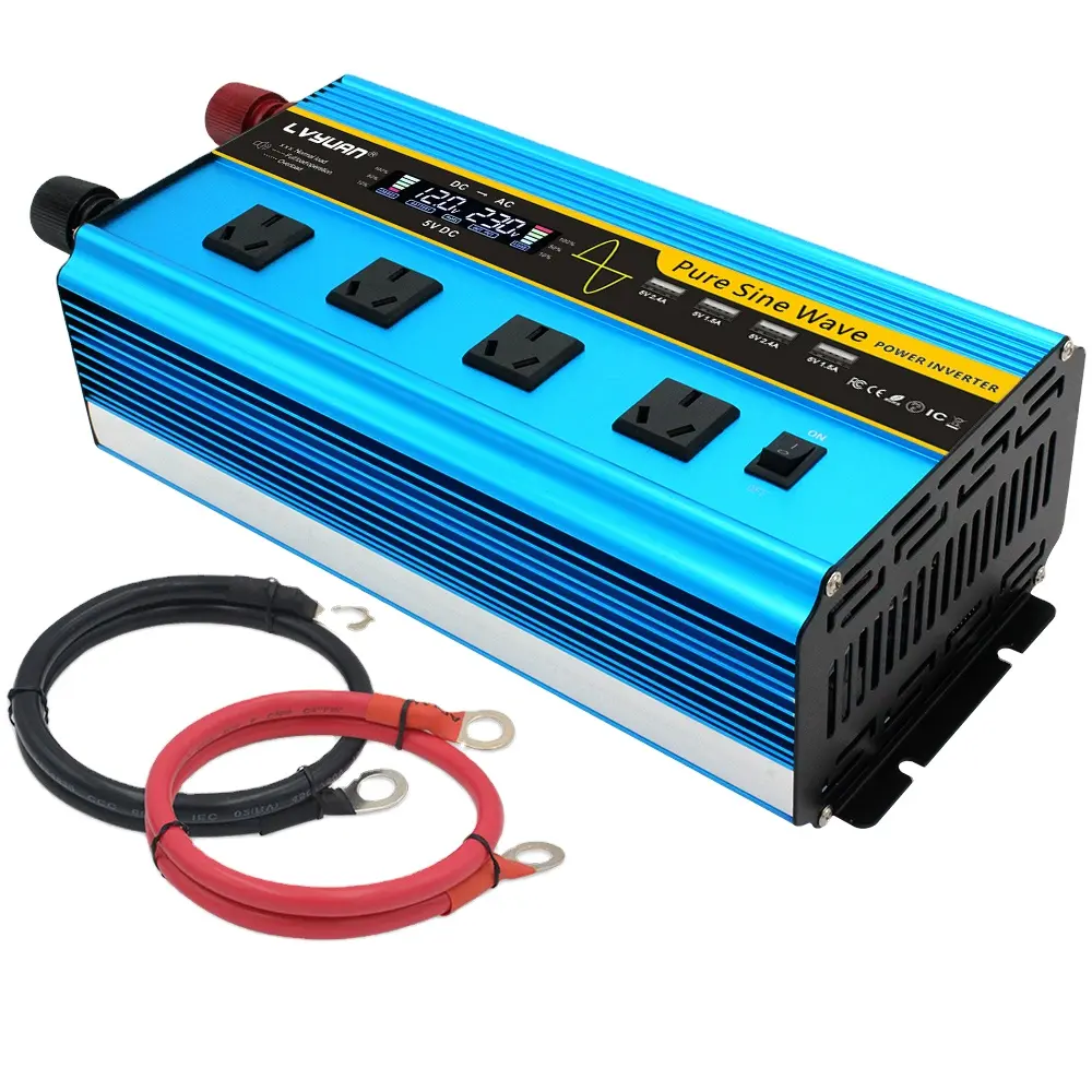 LVYUAN Inverter a onda sinusoidale pura 2500W/5000W LCD DC 12V a AC 230V Wireless 4USB convertitore di tensione presa tripla AU