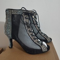 Chaussures de danse pour femmes à talons hauts, à lacets, avec strass et diamants, style pole dance