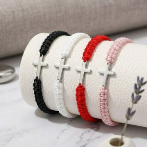 สร้อยข้อมือถักแบบปรับได้พรีเมียม พร้อมจี้ห้อยแบบเชือก สำหรับคู่รัก เครื่องประดับคู่ ของขวัญคริสเตียน - Product Image 1