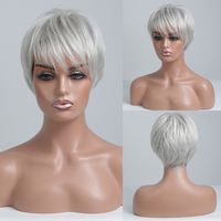Perruque Courte Ondulée Naturelle en Gros, Haute Qualité, 30% Cheveux Humains 70% Cheveux Synthétiques Mélangés pour Femme, Tissage de Cheveux Brun Clair avec Dentelle