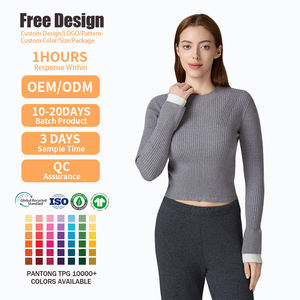 Suéter de punto acanalado personalizado para mujer, top corto informal ajustado, jersey de manga larga con cuello redondo para otoño e invierno - Product Image 2