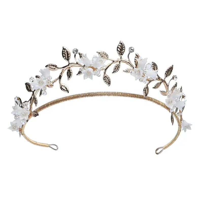 Amelie tiaras e brincos coroa para cabelo, conjunto de jóias florais e de porcelana, acessórios para casamento, rainha da princesa