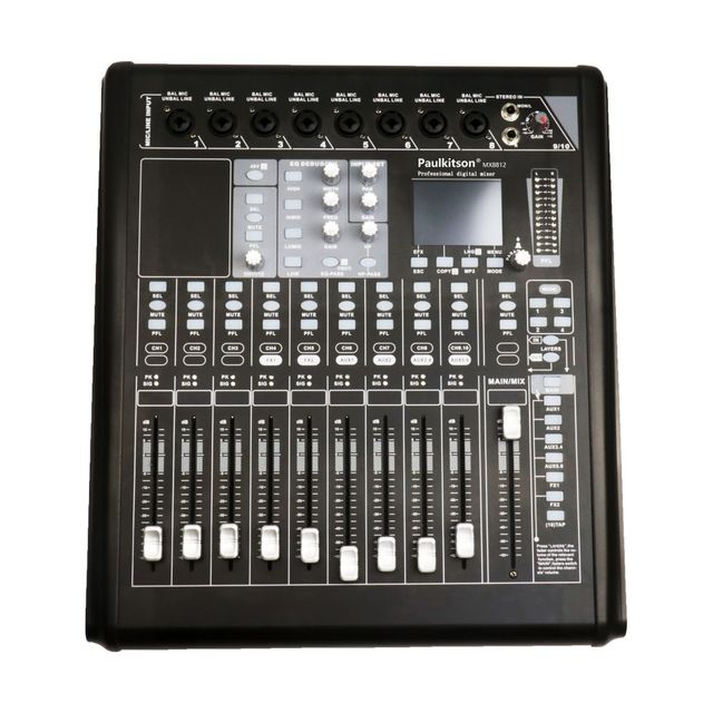 Paulkison MX8812 Digital Audio Mixer Touch LCD Display Karaoke DJ Sound System Professional Soundcard Black Metal+Plastic