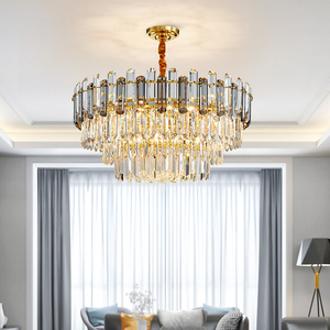 Hotel Room Hanging Pendant <b>Light</b> Modern Grey Clear Gold Luxury K9 Crystal <b>Chandelier</b> - Product Image 4