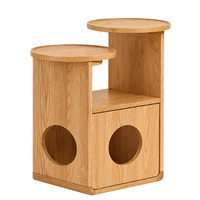Maison pour chat multifonctionnelle en chêne rouge avec plateformes à plusieurs niveaux, style bois naturel minimaliste, pour villa, niche pour chat