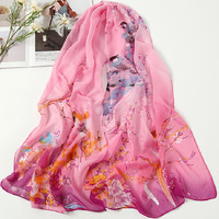 Fashion musim panas sifon Floral dicetak syal panjang 160*50cm selendang wanita pantai tabir surya kain kasa saputangan syal kepala