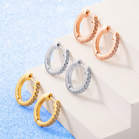 Tendance personnalisée Date De Mode En Acier Inoxydable Charme Rond Zircon Boucle D'oreille Classique 18K Or Planté Hoop Boucle D'oreille