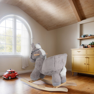 ट्रोजन घोड़े के बच्चे लकड़ी के आधार संगीत आराम कुर्सी के साथ रॉकिंग हॉर्स प्लग खिलौना पर सवारी करते हैं - Product Image 4