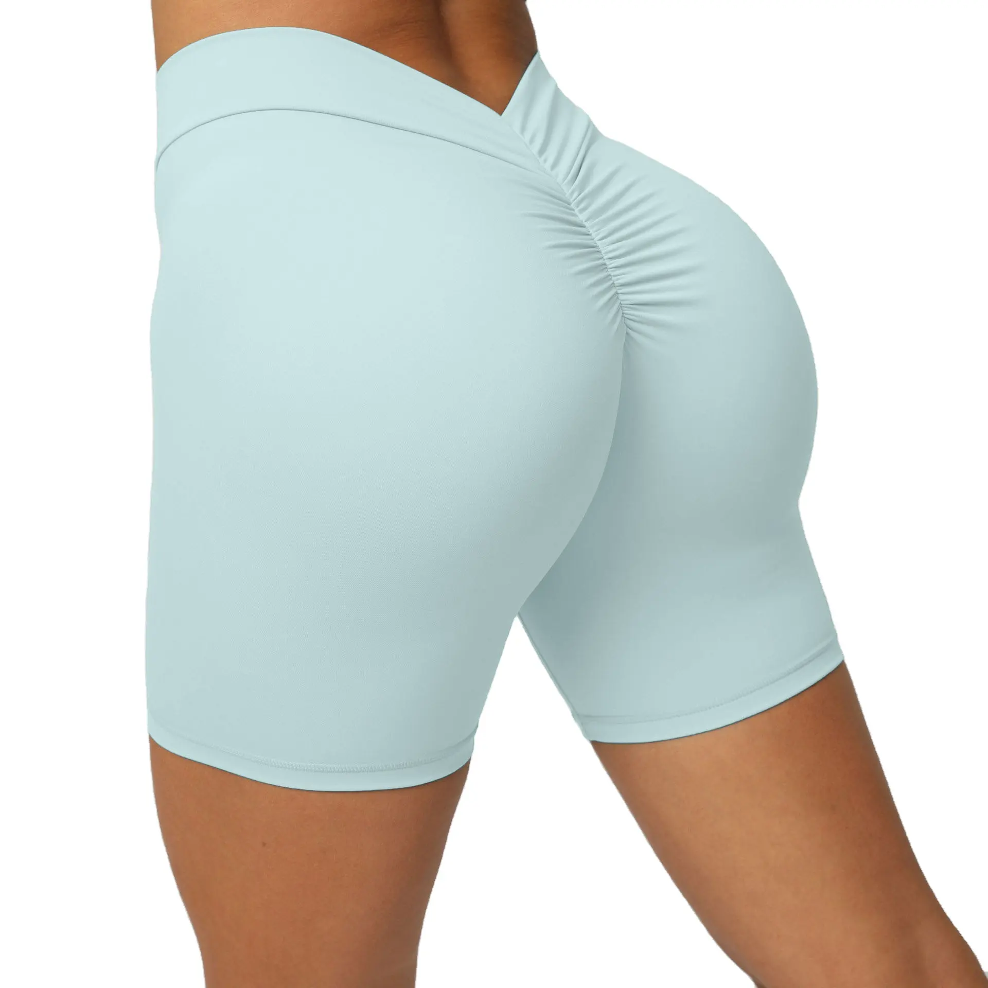 Custom Logo V Cut High Waist Compression Back Scrunch Butt Yoga Workout Biker Active Shorts for Women