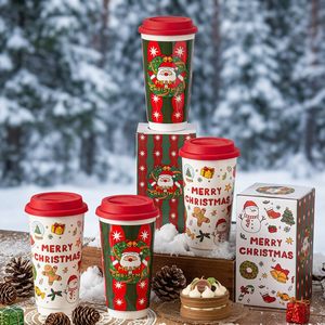 580ml Christmas American Style Ceramic Travel <b>Mug</b> with Silicone Lid-Reusable Food Safe Party Gift with Color <b>Box</b> Packaging - Product Image 1