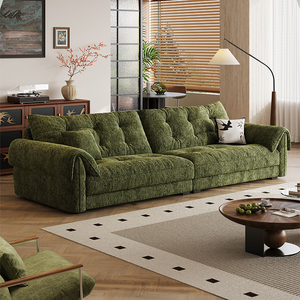 FZT 2026 New Elephant Ear <b>Sofa</b> Avocado Matcha Green Cloud Straight Row Fabric <b>Sofa</b> <b>Small</b> Apartment Living Room Furniture - Product Image 1
