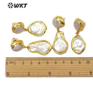 WT-E560 della signora del Commercio All'ingrosso dei monili della <span class=keywords><strong>perla</strong></span> placcato oro Orecchini forma di pera naturale d'acqua dolce orecchini di perle - Product Image 6