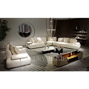 Canapé design italien moderne en velours et daim, ensemble de canapés en tissu design L, canapé d'angle modulable de luxe pour salon