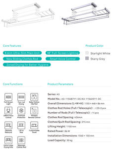 Stendibiancheria Elettrico a Soffitto Nascosto con Luce LED, Direttamente dalla Fabbrica - Product Image 3