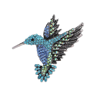Broche de Colibrí Estilo Europeo Americano al por Mayor, Nuevo <span class=keywords><strong>Pin</strong></span> de Solapa con Pedrería de Moda Transfronteriza, Regalo para Mujer, Plateado - Product Image 1