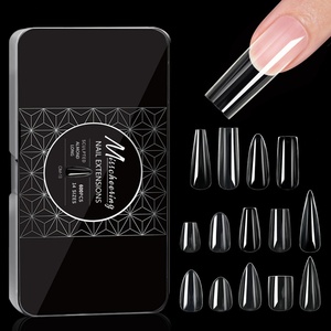 Venta al por mayor de 600 unidades/caja de puntas de uñas postizas de gel suave de media cubierta, con logo personalizado, cuadradas, largas, en forma de gota de agua, para uñas. - Product Image 1
