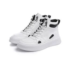 Casual High Top Plain White Walking Style Sneakers for Men Stylish New Fashion Shoes