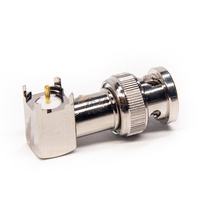 Conector BNC Macho de Ángulo Recto para Montaje en PCB, Conector BNC Macho de Ángulo Recto de Orificio Pasante de 50 Ohmios