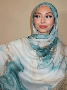 Pañuelo Hijab de Poliéster y Algodón con Estampado Étnico, Talla Grande, 180*80cm, Personalizado, Serie Acuarela - Product Image 4