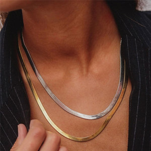 Cadenas de Acero Inoxidable 316L Hipoalergénicas de Moda, al por Mayor, Personalizadas, con Baño de Oro de 14k y 18k, Cadena Plana para Mujer - Product Image 1