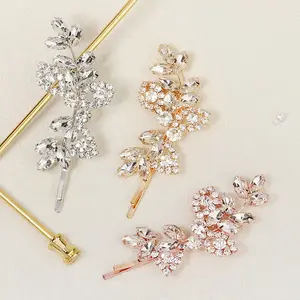 Pin Rambut Pernikahan Kristal Perhiasan Berkilau Klip Rambut Berlian Imitasi Bunga Pengantin Pin Rambut