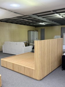 Midcentury Modern Lift-up Storage <b>Bed</b> Featuring Curved Solid Oak Panel Rippled Texture Hydraulic Support Struts <b>Space</b>-<b>Saving</b> - Product Image 4
