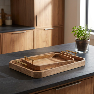 Plateau décoratif à poignées en bois et en métal, pour bricolage - Product Image 3
