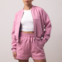 Blouson aviateur de gymnastique avec logo personnalisé pour femmes coupe ample fermeture éclair haut court actif coton poches coupe sèche respirant plaine veste de sport vierge