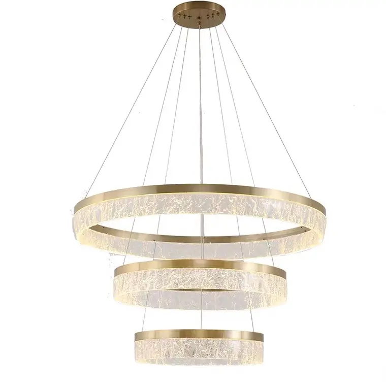 Plafonnier LED circulaire en résine et cristal, design créatif moderne minimaliste, luminaire décoratif d'intérieur, 3 anneaux, nouveau modèle