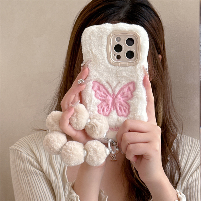 3D Cartoon Fuzzy Winter Protective Shell for Women Girls Cute Fluffy Plush Phone Cover for iPhone 17 16 15 14 13 Cute Phone Case
